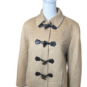 Vintage Talbots 12 Petite Pure Camel Hair‎ Tan Brown Short Peacoat Toggle Close
